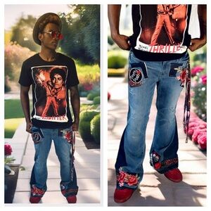 Handmade“Pretty Posh” UPCYCLED Denim Bell bottom Jeans